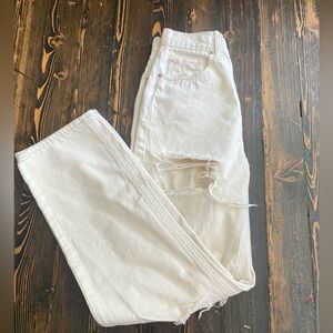 BDG High Rise Distressed Off White Jeans